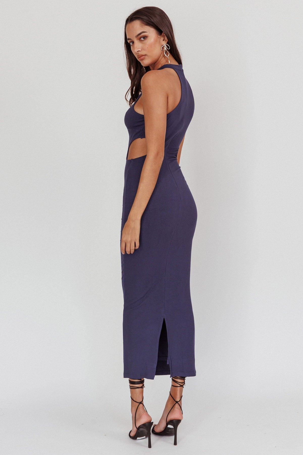 Estella Keyhole Ribbed Midi Dress Navy