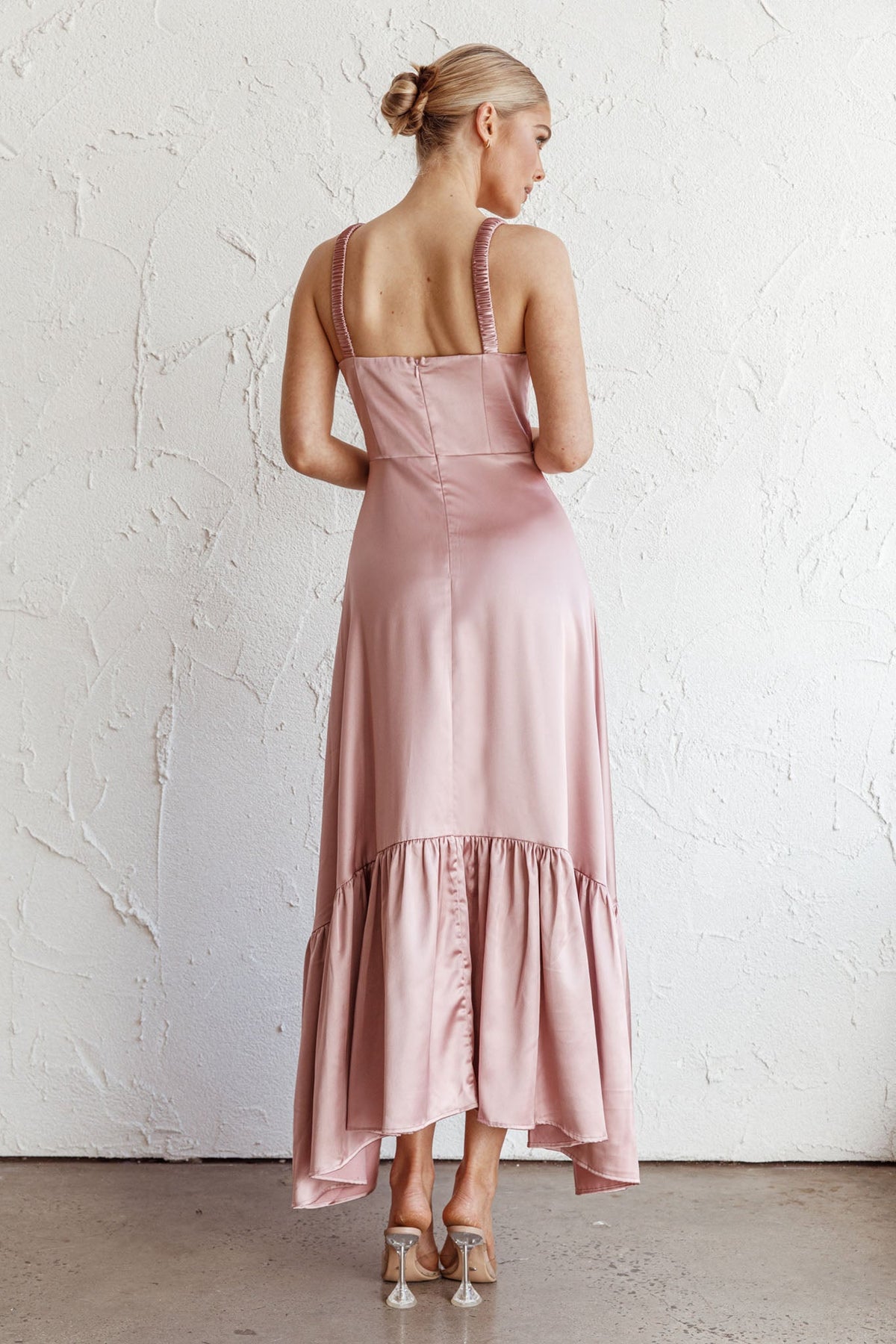 Belle De Jour Flounce Hem Midi Dress Blush