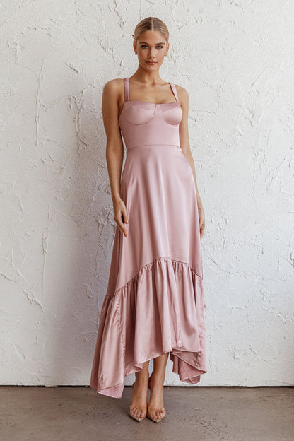 Belle De Jour Flounce Hem Midi Dress Blush
