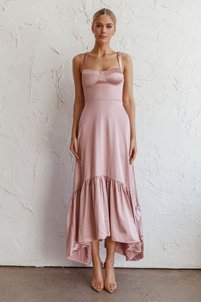 Belle De Jour Flounce Hem Midi Dress Blush