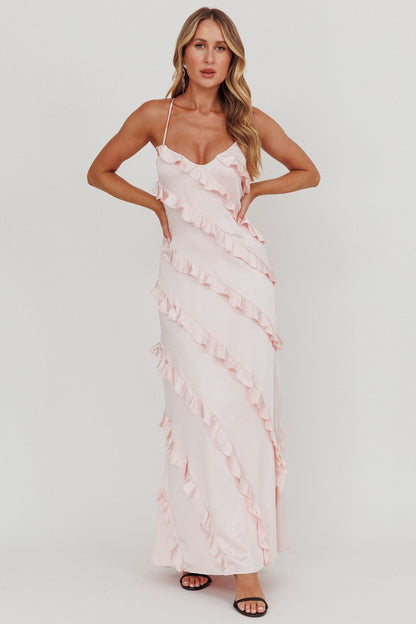 Arrabel Ruffle Trim Maxi Dress Blush