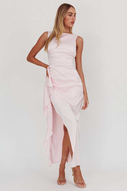 Kamillia Boat Neck Split Maxi Dress Ice Pink