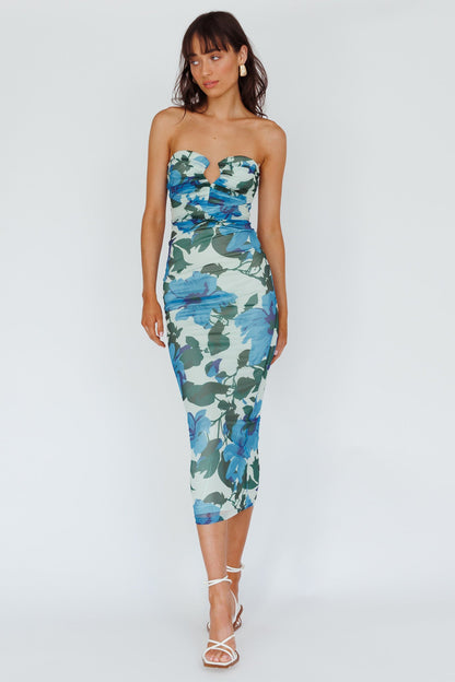 Lahita Strapless Midi Dress Floral Blue