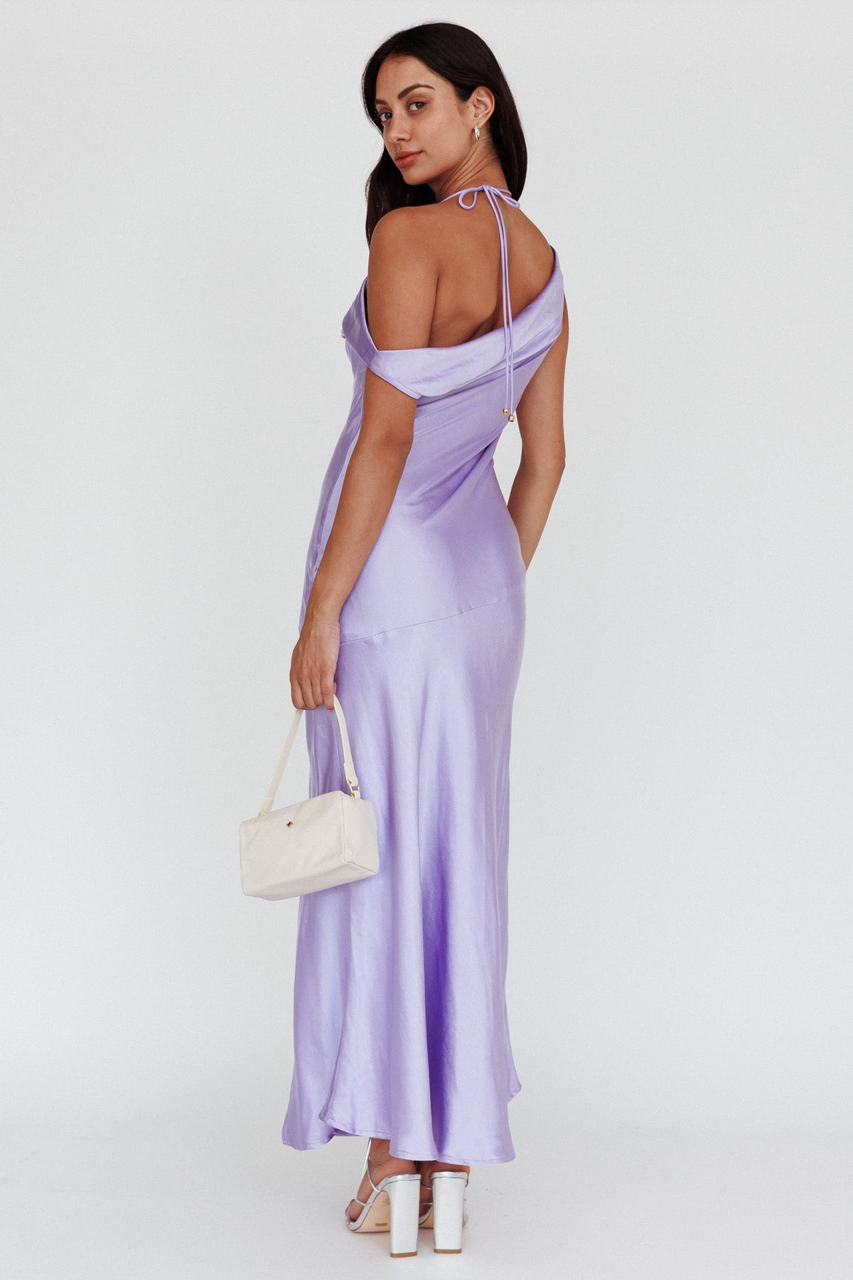 Etienne Off-Shoulder Halter Midi Dress Lilac