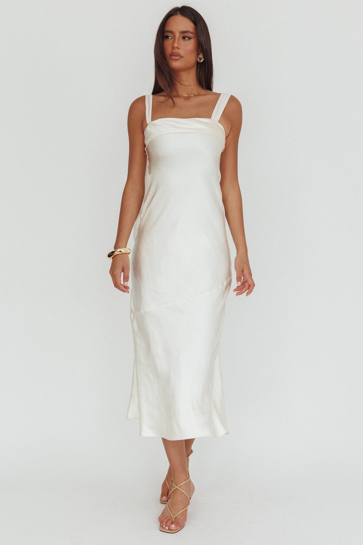 Carmel Shoulder Sash Midi Dress Oyster