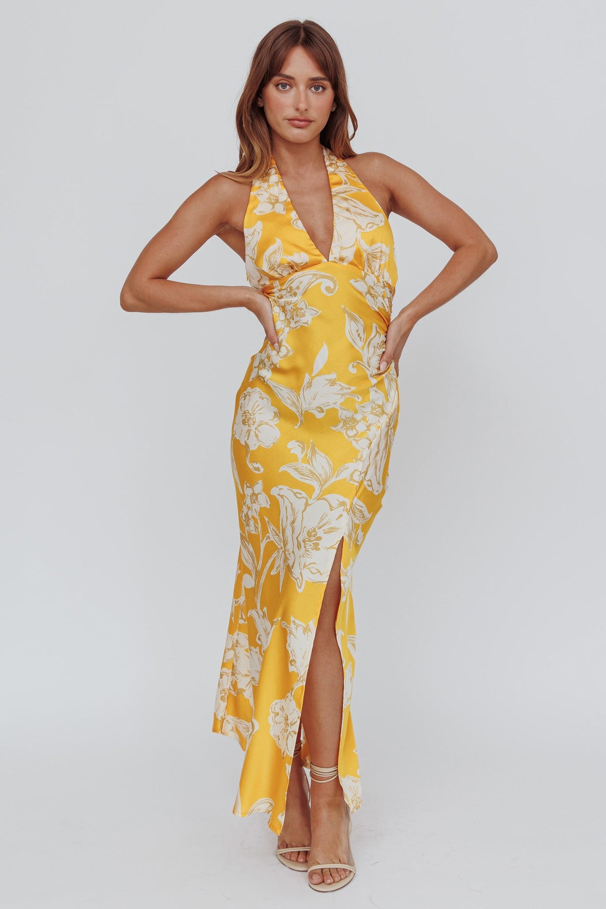 Brighter Days Halterneck Split Midi Dress Sun