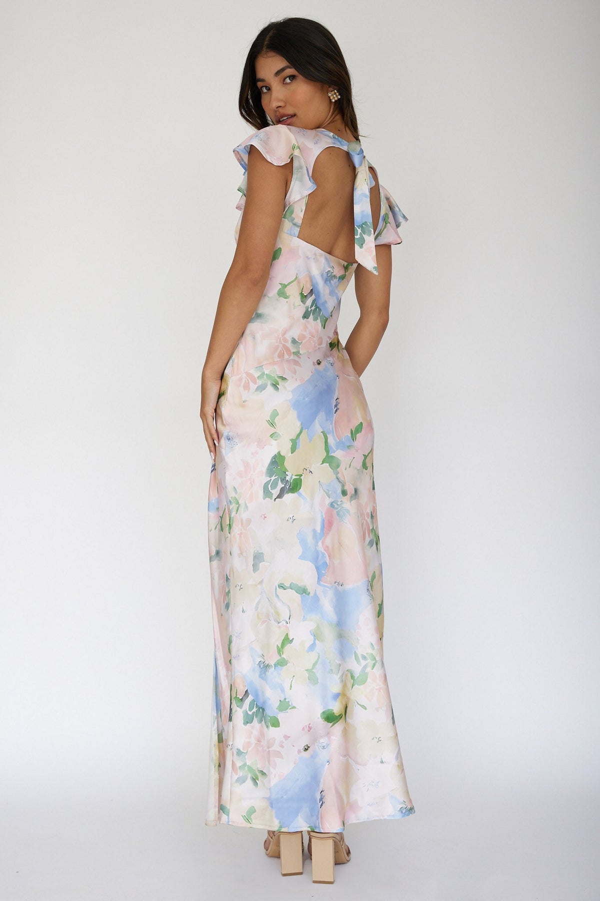 Jannet Keyhole Back Maxi Dress Floral Apricot