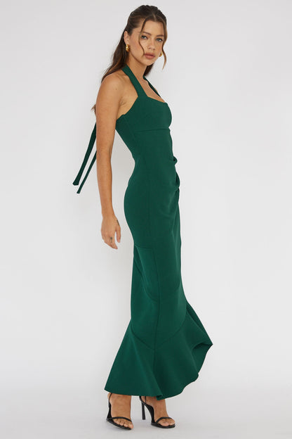 Fire Of Stars Halterneck Midi Dress Forest Green