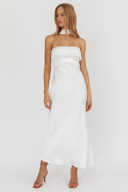 Damsel Reverse Halter Frill Trim Maxi Dress White