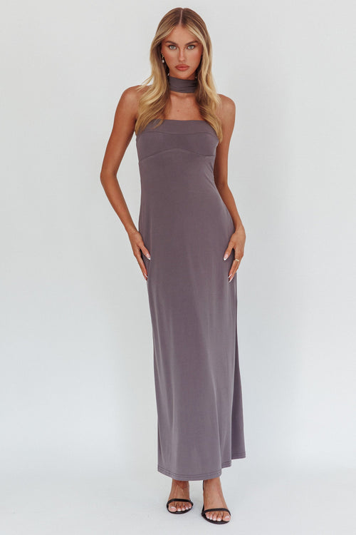 Damsel Reverse Halter Maxi Dress Charcoal