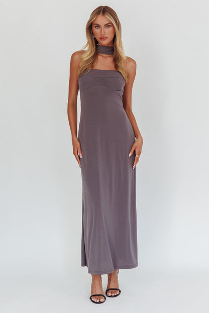 Damsel Reverse Halter Maxi Dress Charcoal