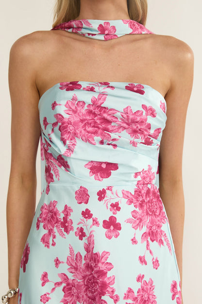 City Of Stars Strapless Scarf Maxi Dress Floral Ice Blue