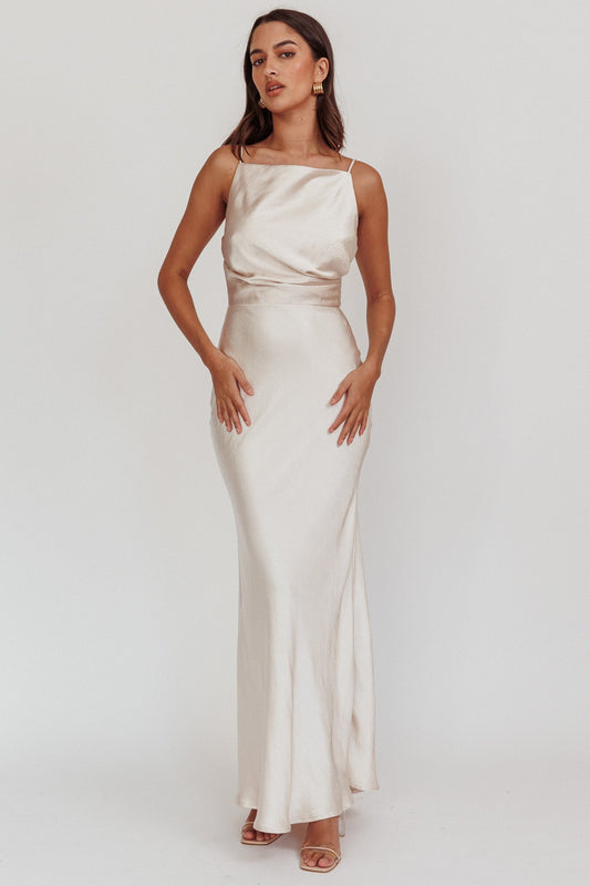 Laila Boat Neck Maxi Dress Stone Champagne