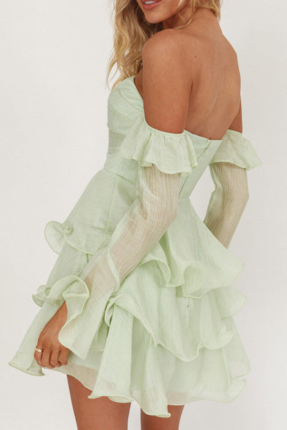 Giavana Off-Shoulder Layered Mini Dress Sage