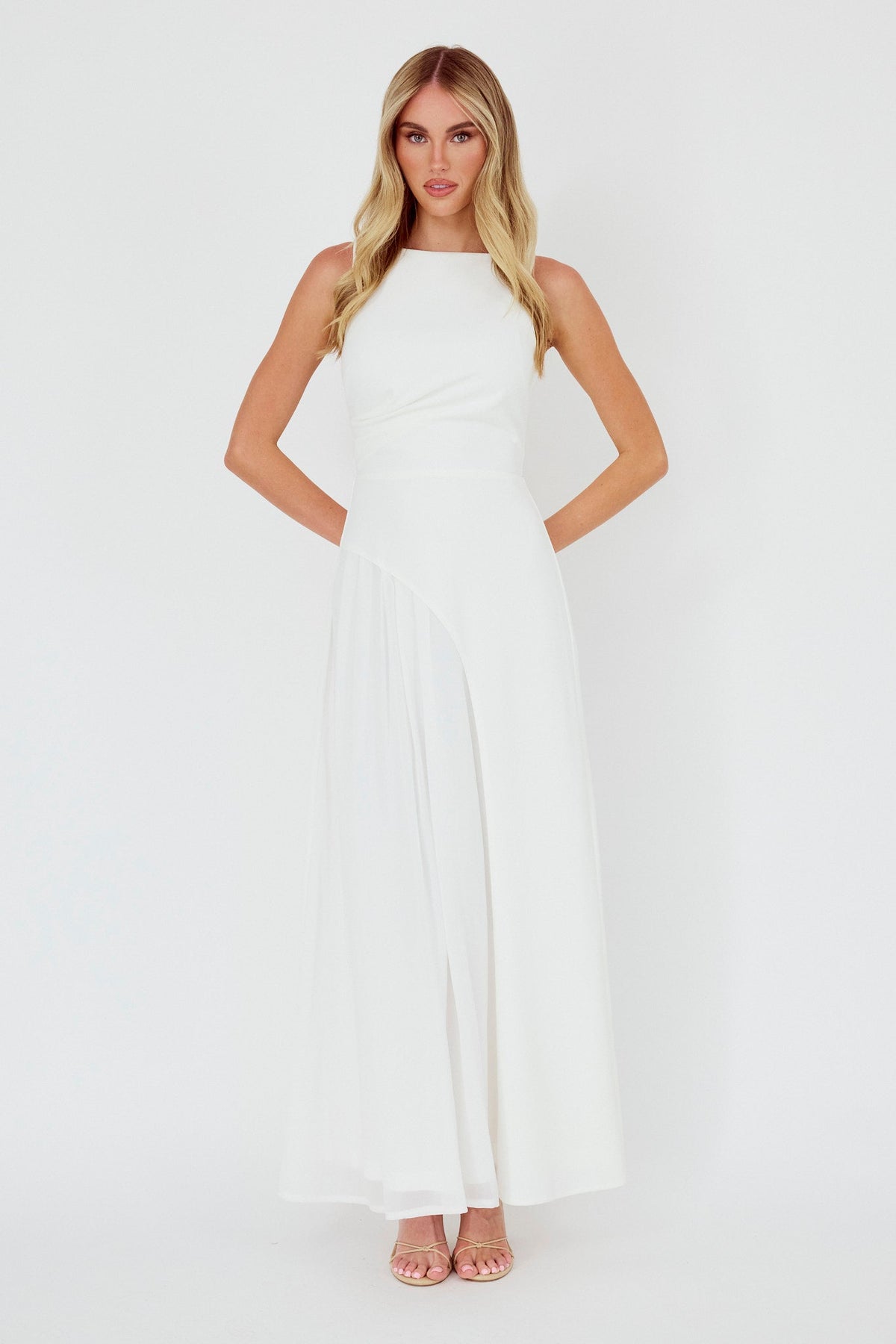 Ibis Pleat Detail Maxi Dress Off White