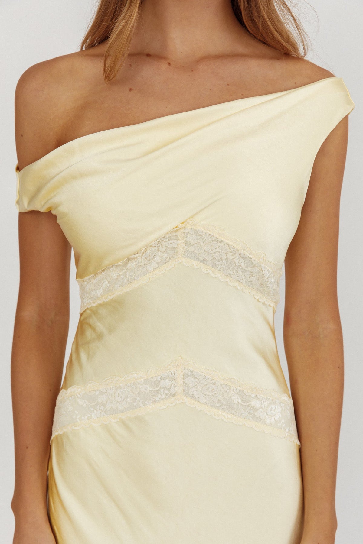 Revelation Off-Shoulder Lace Trim Maxi Dress Butter