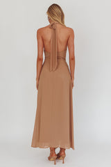 Maretha Cowl Halterneck Maxi Dress Latte