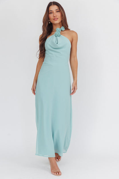 Petronilla Rosette Halterneck Maxi Dress Sage