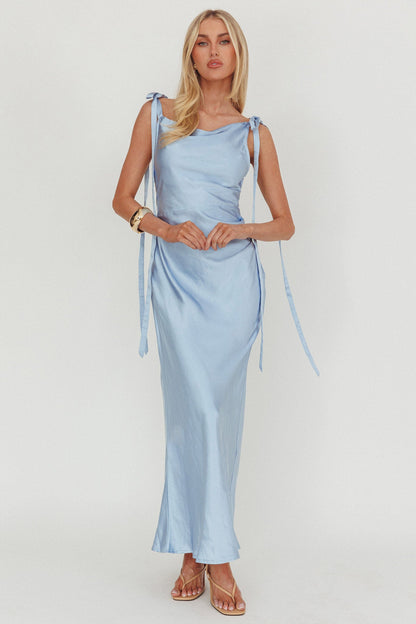 Glory Day Tied Shoulder Cowl Maxi Dress Ice Blue