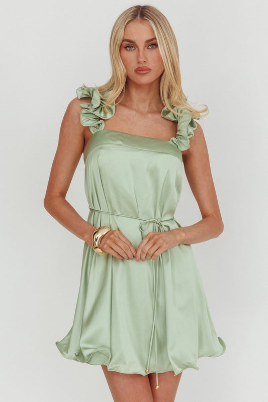 Glow Lettuce Edge Strap Mini Dress Pistachio