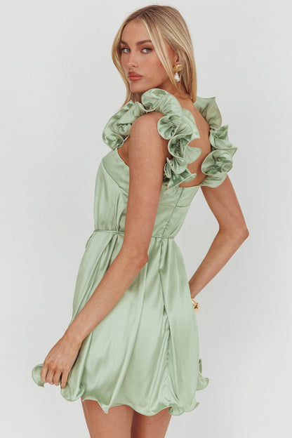 Glow Lettuce Edge Strap Mini Dress Pistachio