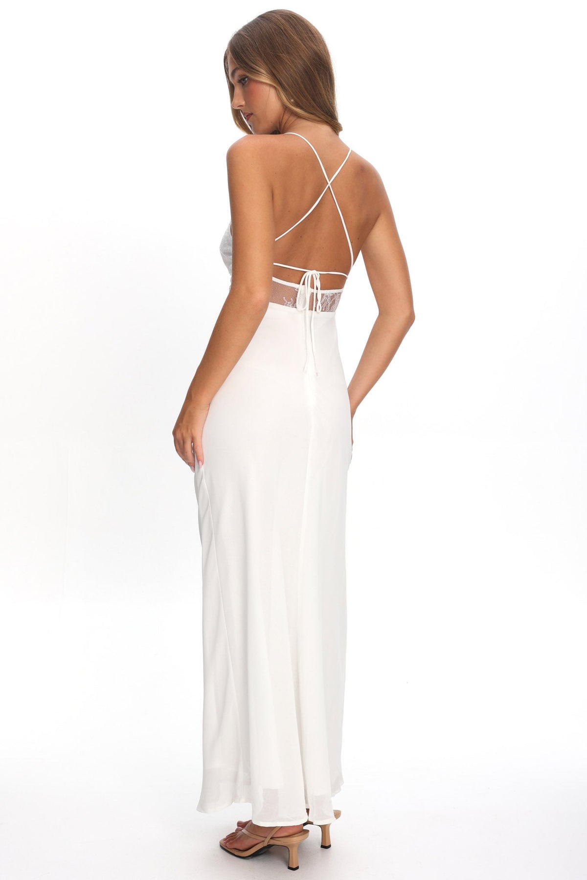These Days Backless Lace Waist Maxi Dress White