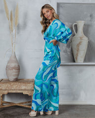 Emilio Satin Printed Wide Leg Jumpsuit