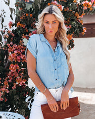 Factory Tencel Button Down Top - Light Wash