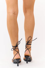 Heartbreaker Energy Lace Up Faux Leather Kitten Heels (Black)