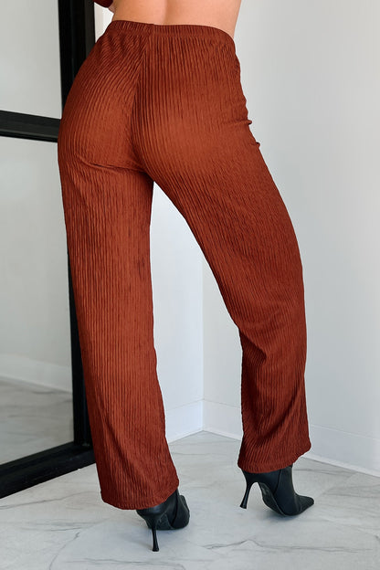 Following My Intuition Crinkled Plisse Wrap Top & Pants Set (Ancora Red)