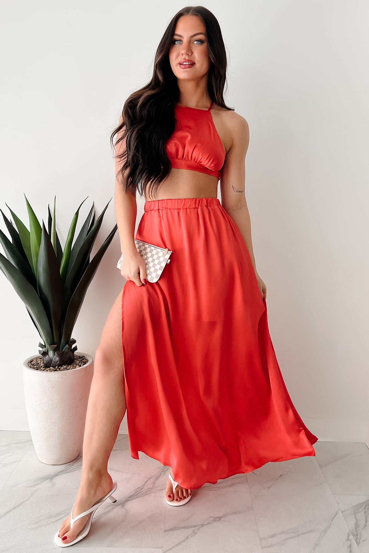 Sending Signals Halter Two Piece Maxi Set (Red Orange)