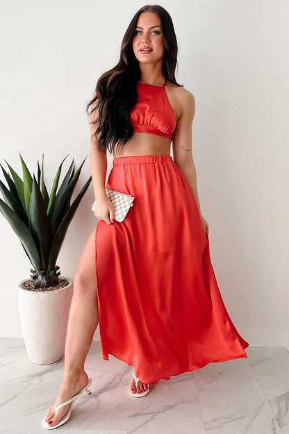 Sending Signals Halter Two Piece Maxi Set (Red Orange)