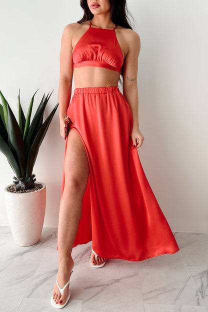 Sending Signals Halter Two Piece Maxi Set (Red Orange)