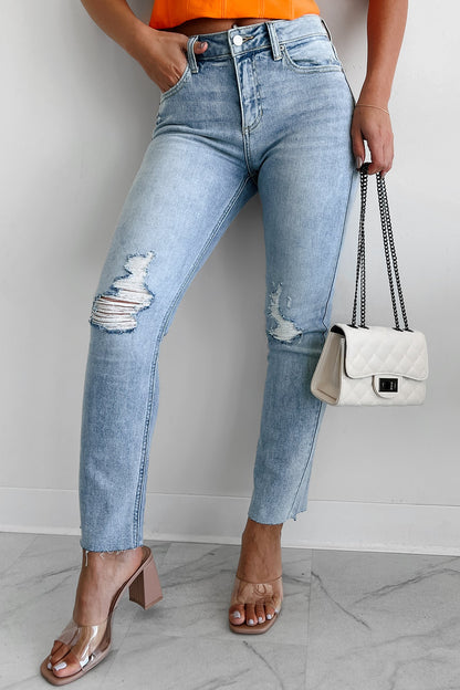 Azra High Rise Sneak Peek Slim Straight Jeans (Light Vintage)