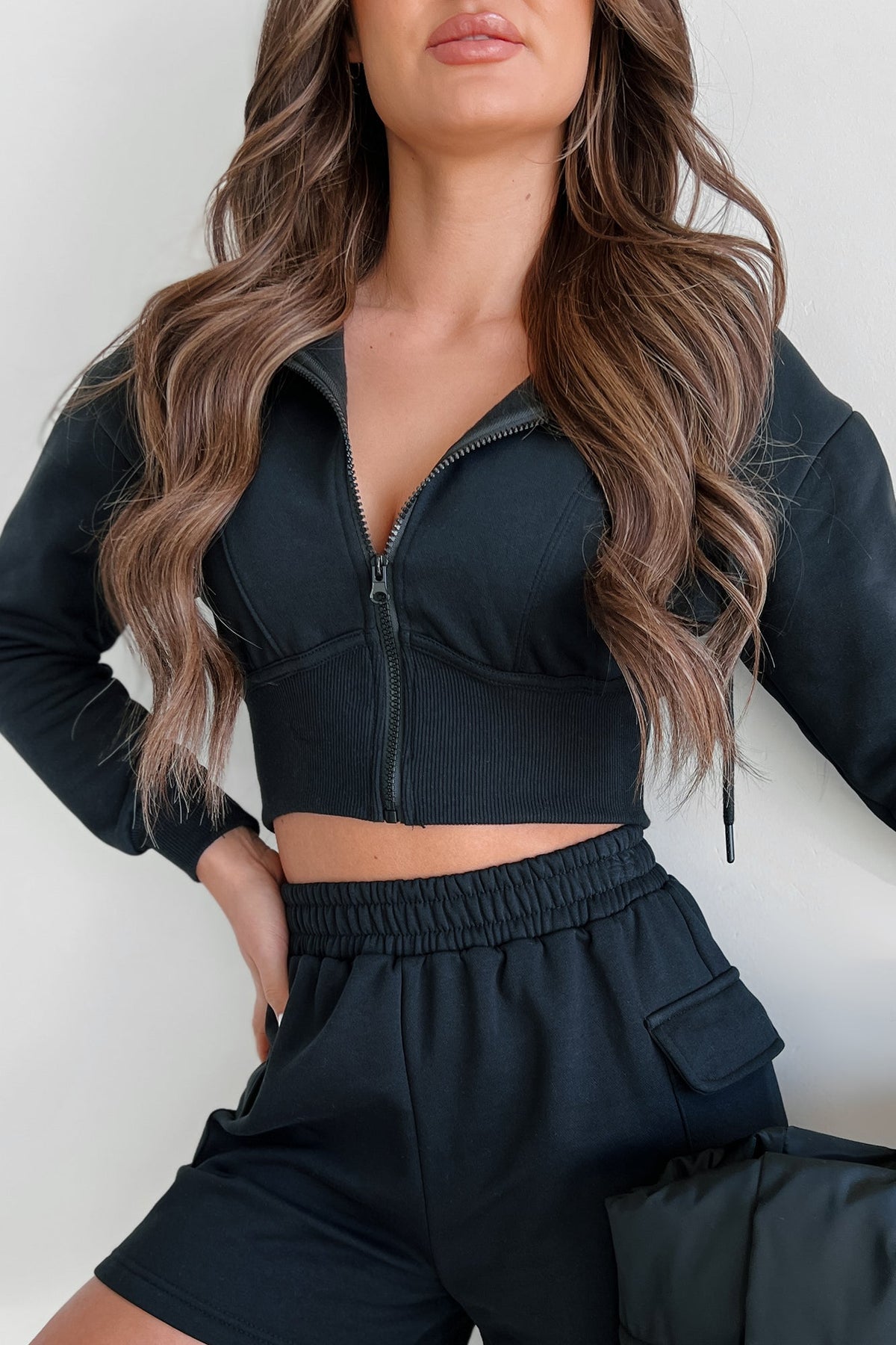 Rawlin Crop Zipper Hoodie (Black)