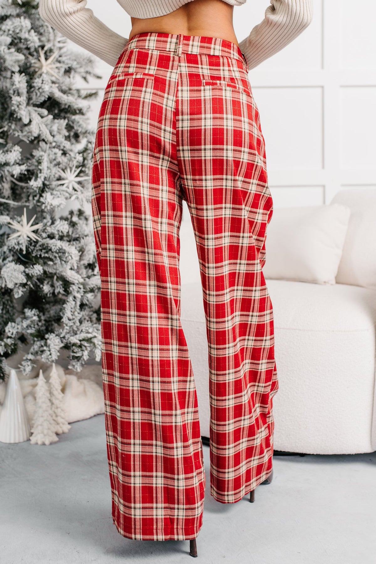 Festive Fun Plaid Wide Leg Pants (Red/Multi)