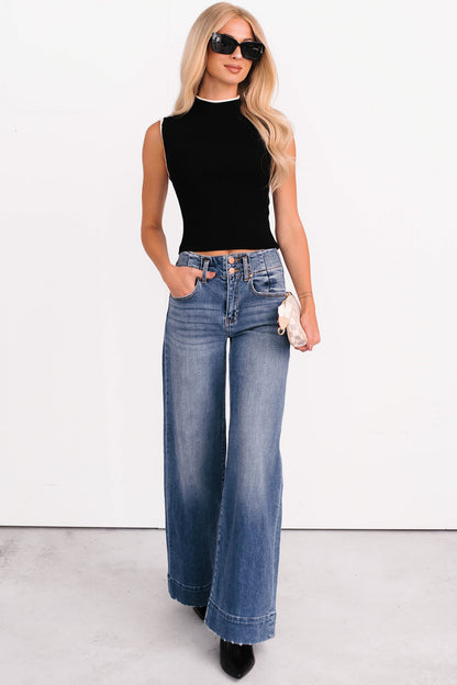 Gonna Go Far Contrast Trim Sleeveless Top (Black/Cream)