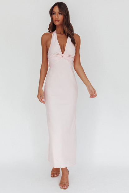 Devotion Twist Bust Halter Maxi Dress Baby Pink