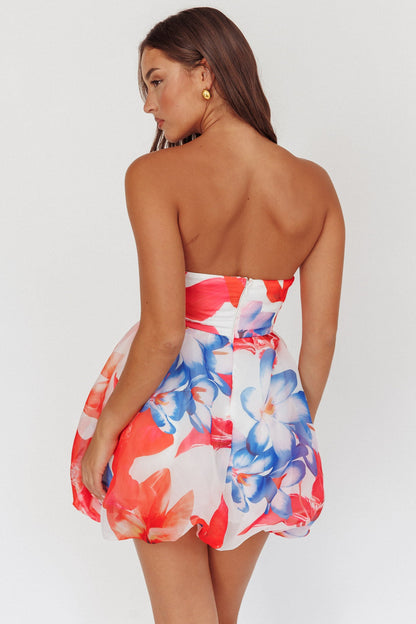 Kandi Strapless Bubble Hem Skirt Floral White
