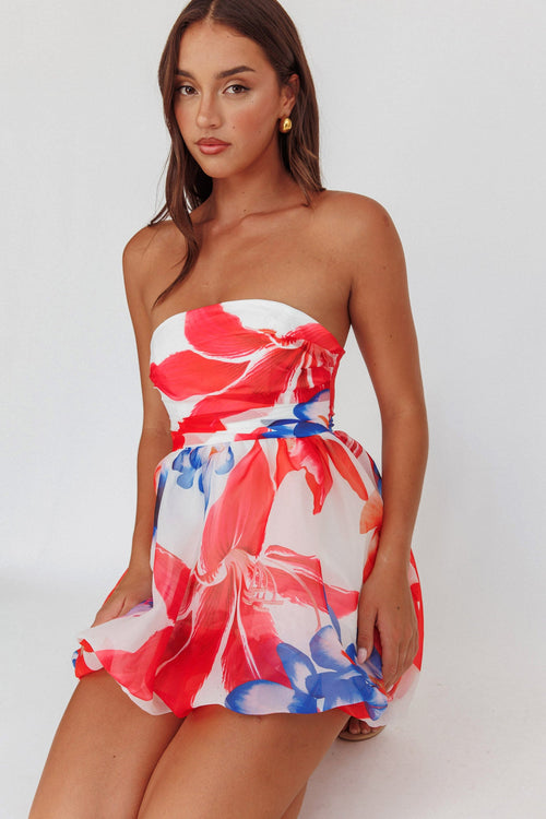 Kandi Strapless Bubble Hem Skirt Floral White