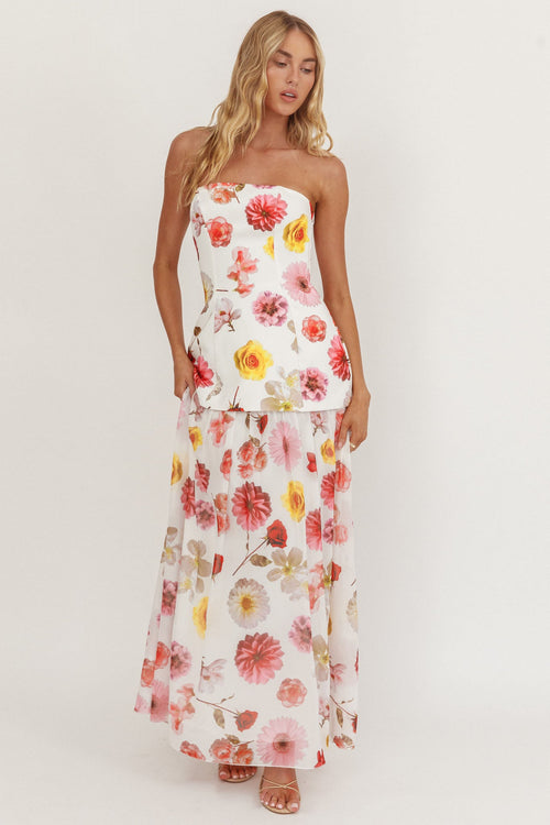 Wilma Flowy Hem Strapless Maxi Dress Floral