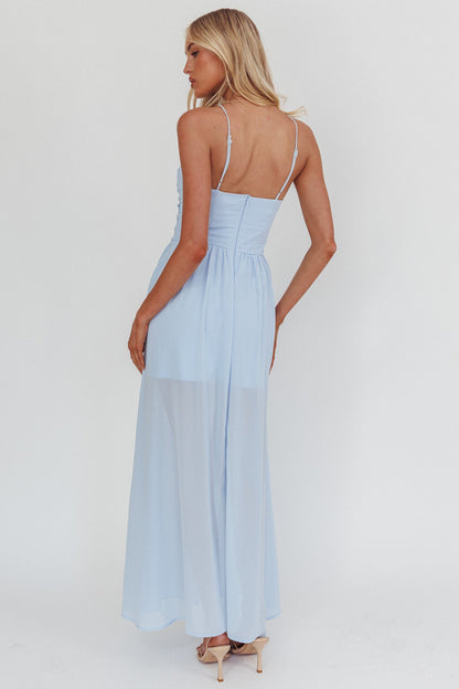 The Dreamers Ruched Basque Waist Maxi Dress Blue