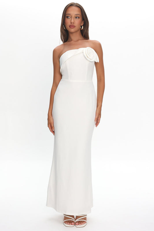 Amellia Off-Shoulder Rosette Maxi Dress White