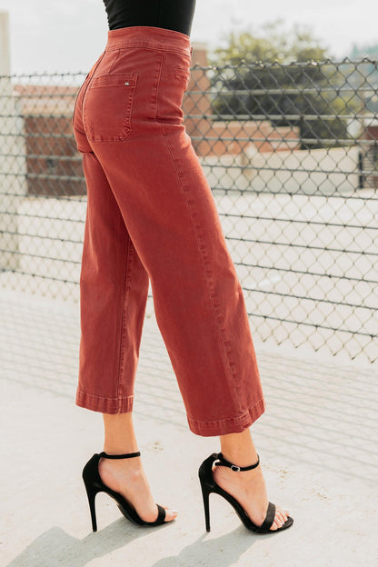 Frances Wide Leg Cropped Mica Denim Jeans (Dark Red)