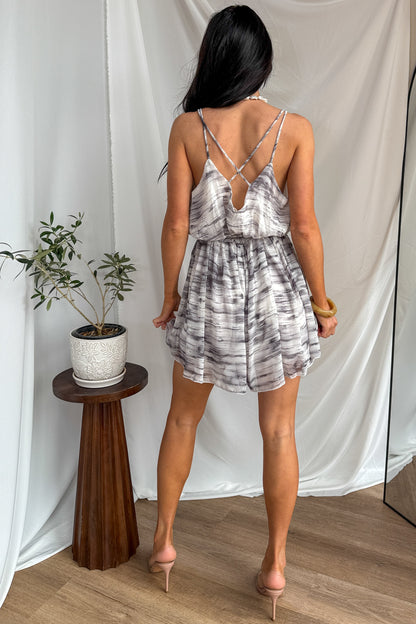My Kind Of Thing Abstract Print V Neck Romper (Grey)