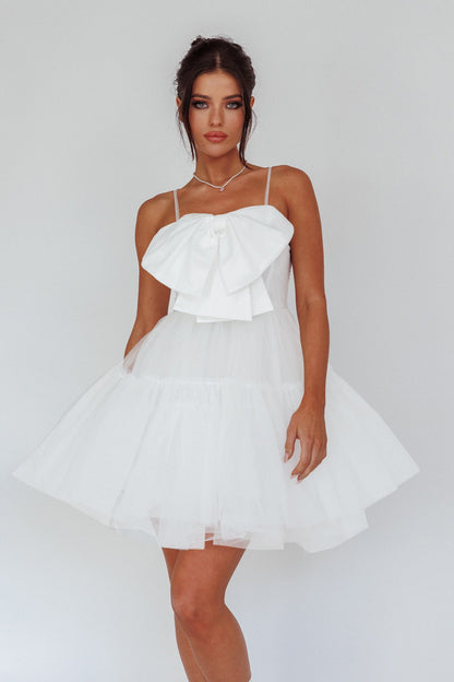 True Wish Bow Tulle Mini Dress White