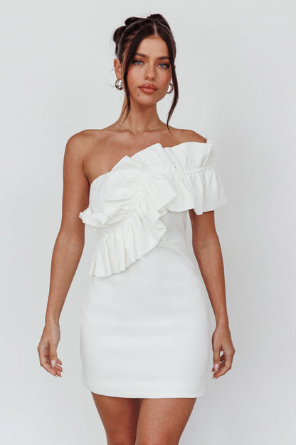 Grecca One-Shoulder Mini Dress Off White