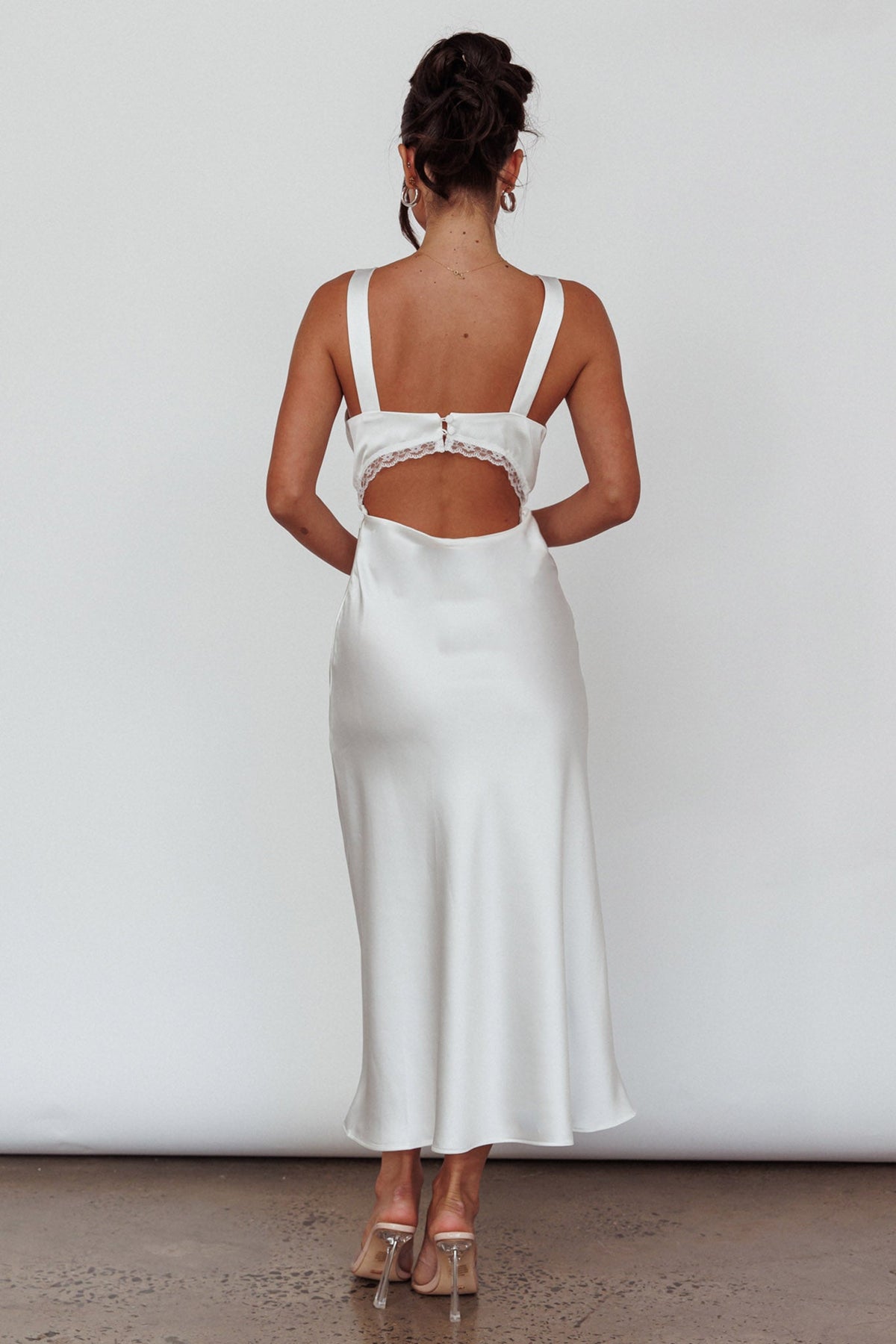 Nyah Lace Trim Midi Dress Off White