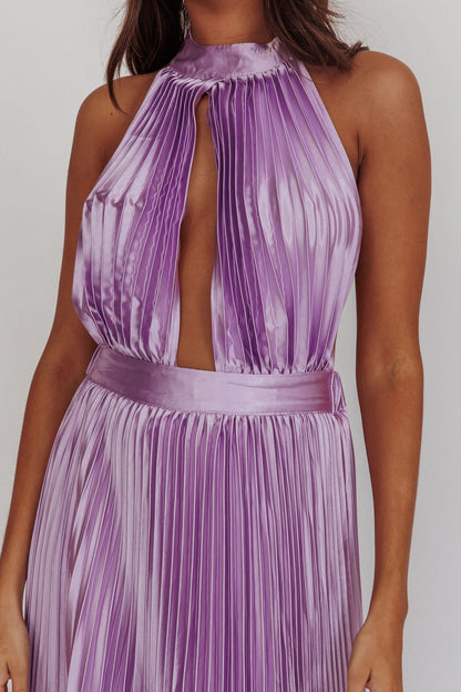 Monarch Pleated Satin Maxi Dress Lavender