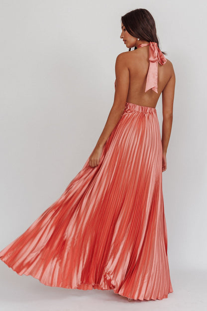 Monarch Pleated Satin Maxi Dress Rose